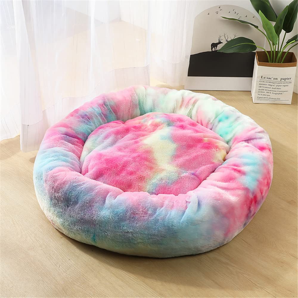 Lukery Dog Cat Donut Bed, Fluffy Plush Puppy Kitten Cuddler Round Bed, Warm and Soft Pet Cosy Anti Anxiety Beds for Small/Medium/Large Dogs (100CM,Dazzling pink)