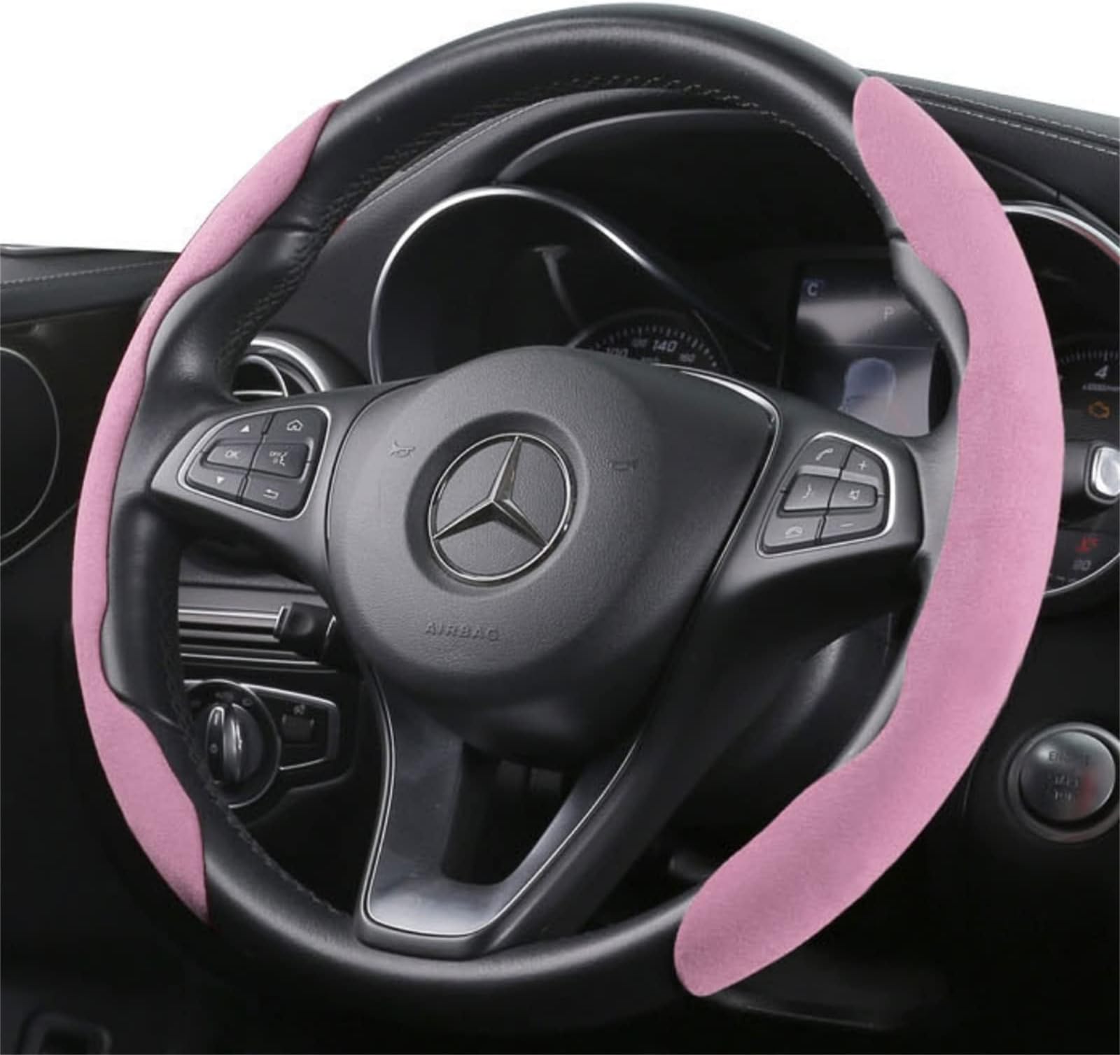Car Steering Wheel Cover Carbon Fiber Leather Flip Fur Anti Slip 4 Seasons Universal Interior Supplies Car Steering Wheel Handle Cover Sweat-Absorbing, Breathable, Ultra-Thin, Durable (pink)