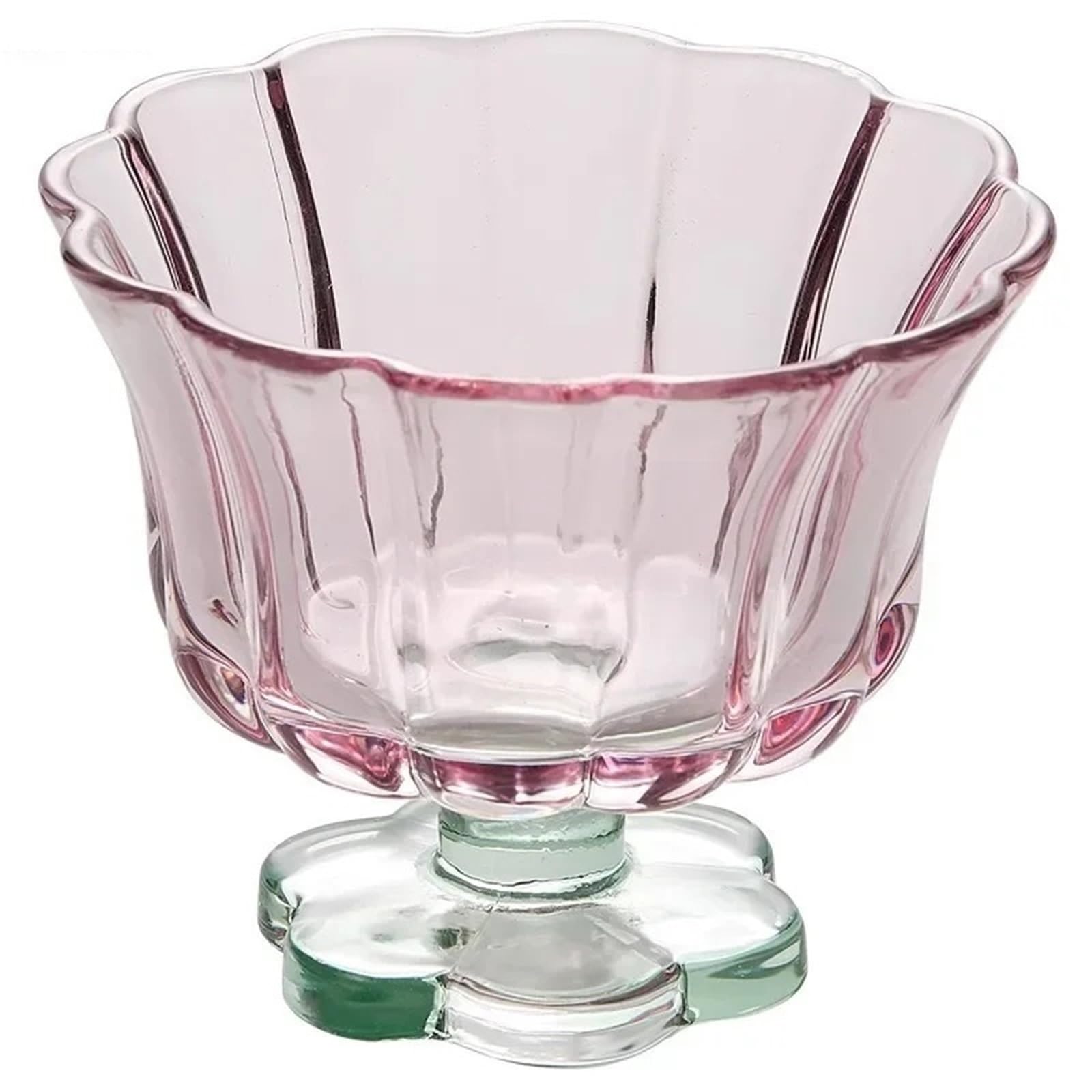 Coppe Gelato 2 Pezzi di Vetro a Forma di Fiore Tazza di Yogurt dal Piede Alto Tazza da Dessert Tazze di Bevande al Latte Tazze di Gelato Tazze di Acqua Carine for la casa per Dessert(Pink)