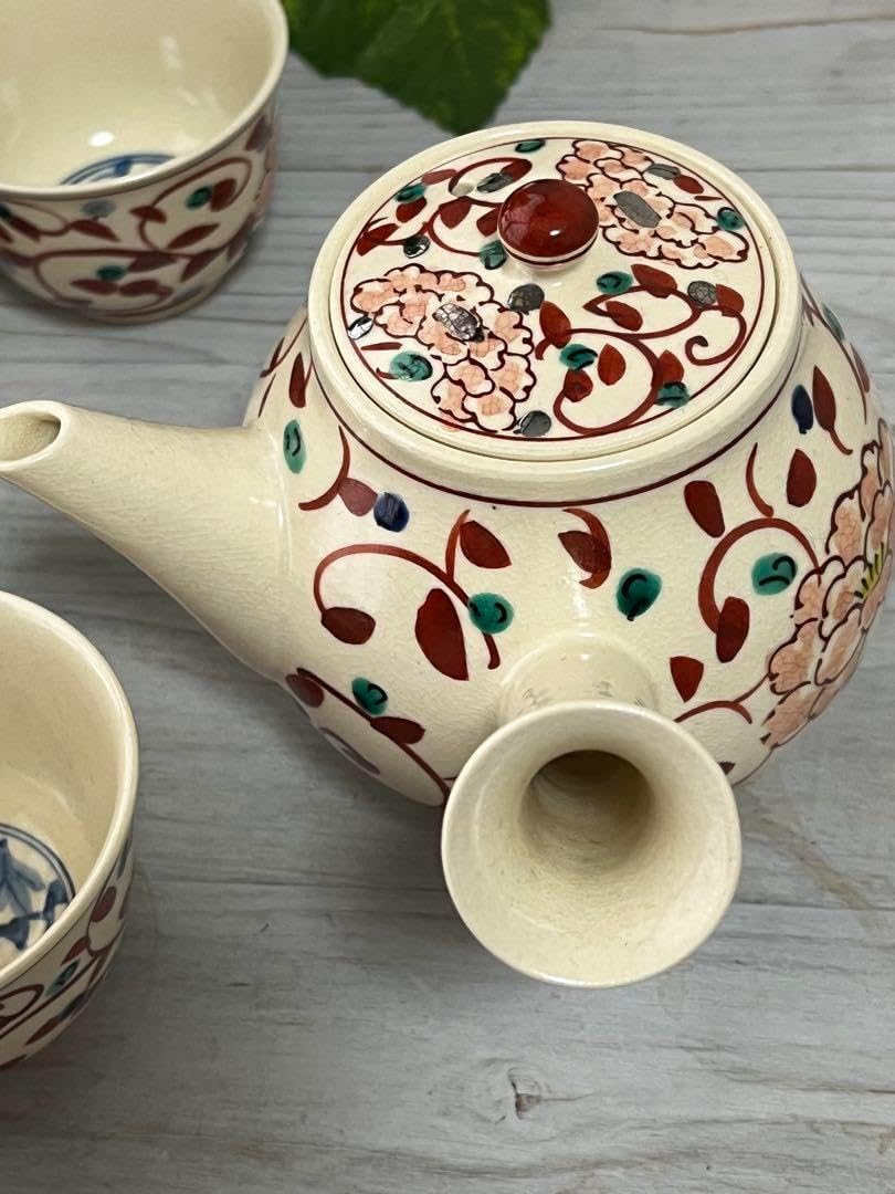 波佐見焼、「丹心窯」③、急須・湯呑（蓋付）・5客、水晶彫、青海波、銘有、箱無 波佐見焼、「丹心窯」、急須・湯呑（蓋付）・5客、水晶彫、青海波、銘