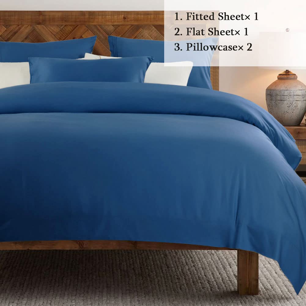SONORO KATE Set di lenzuola in microfibra super morbida, 1800 fili, lussuose lenzuola egiziane con tasca profonda 40 cm, 4 pezzi (queen size, blu navy)