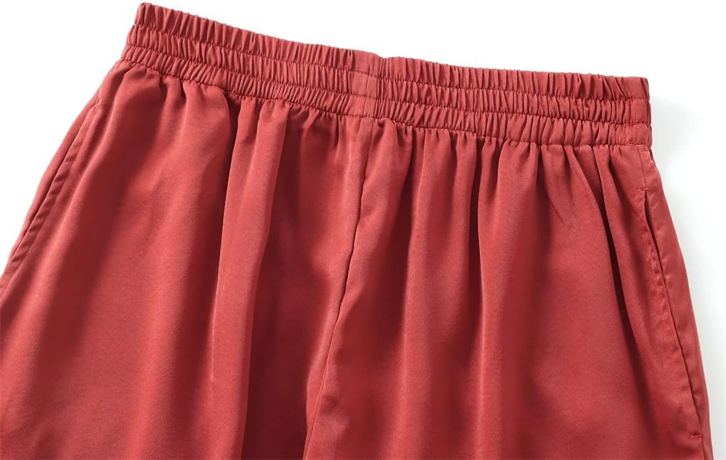 Women's Solid Color Pleated Elastic High Waist Wide Leg Pants
