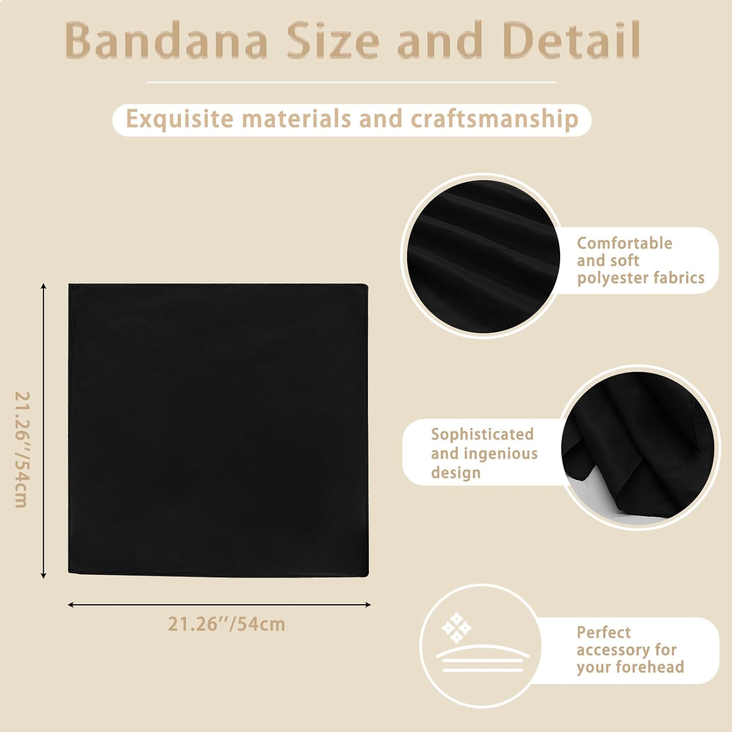 Bandanas for Men Women, 21.26" x 21.26" Solid Color Bandana Headband Scarf Handkerchief for Party Beach Exercising - Image 2