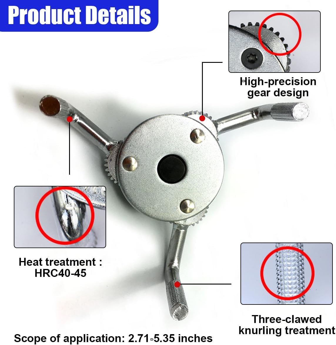 Universal Adjustable Oil Filter Wrench from 2.7" to 5.4", 3 Jaws Oil Filter Removal Tool, Heavy Duty Car Filters Wrench Set Set for Cars, Trucks, Tractor