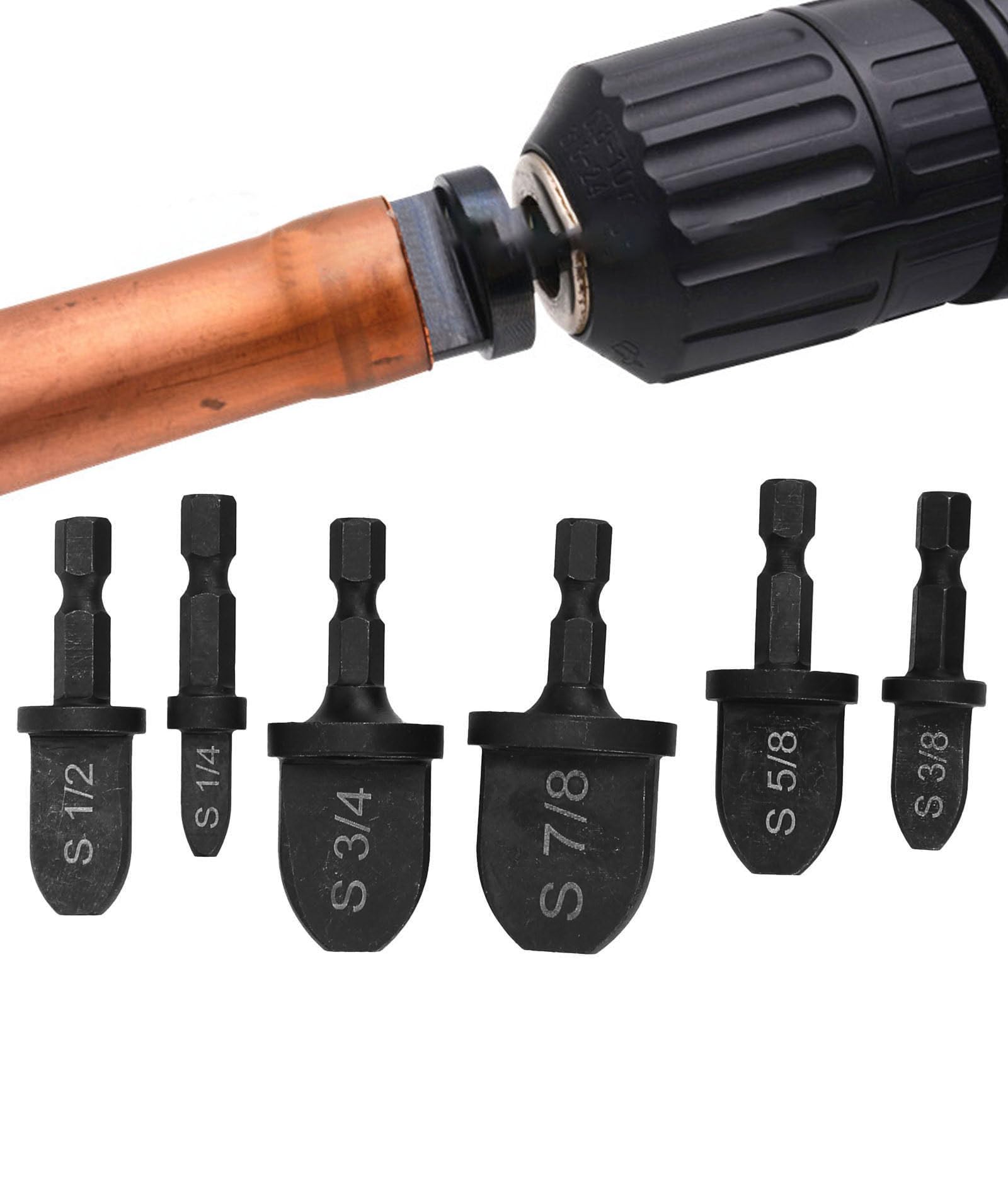 Air Conditioner Pipe Expanding Drill Bit Set, (6Pcs, Hexagonal Shank) Bearing Steel Swaging Tool Portable Copper Tubing Flaring Drill Bit Multi-Size Copper Pipe Expander Set for HVAC Air Conditioner