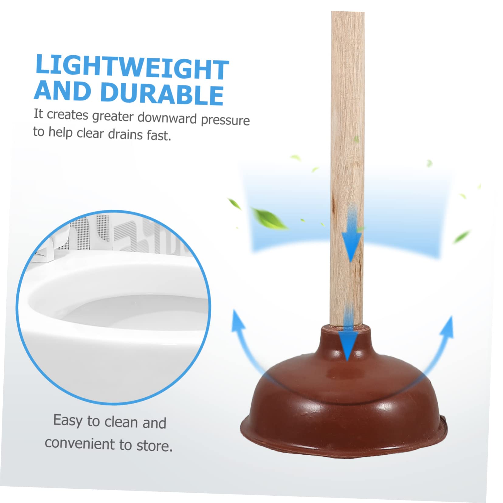 MAGICLULU Desatascador de Inodoro Ventosa de Goma y Mango de Madera, para Eliminar Obstrucciones en Baño y Hogar, Uso Cómodo y Duradero