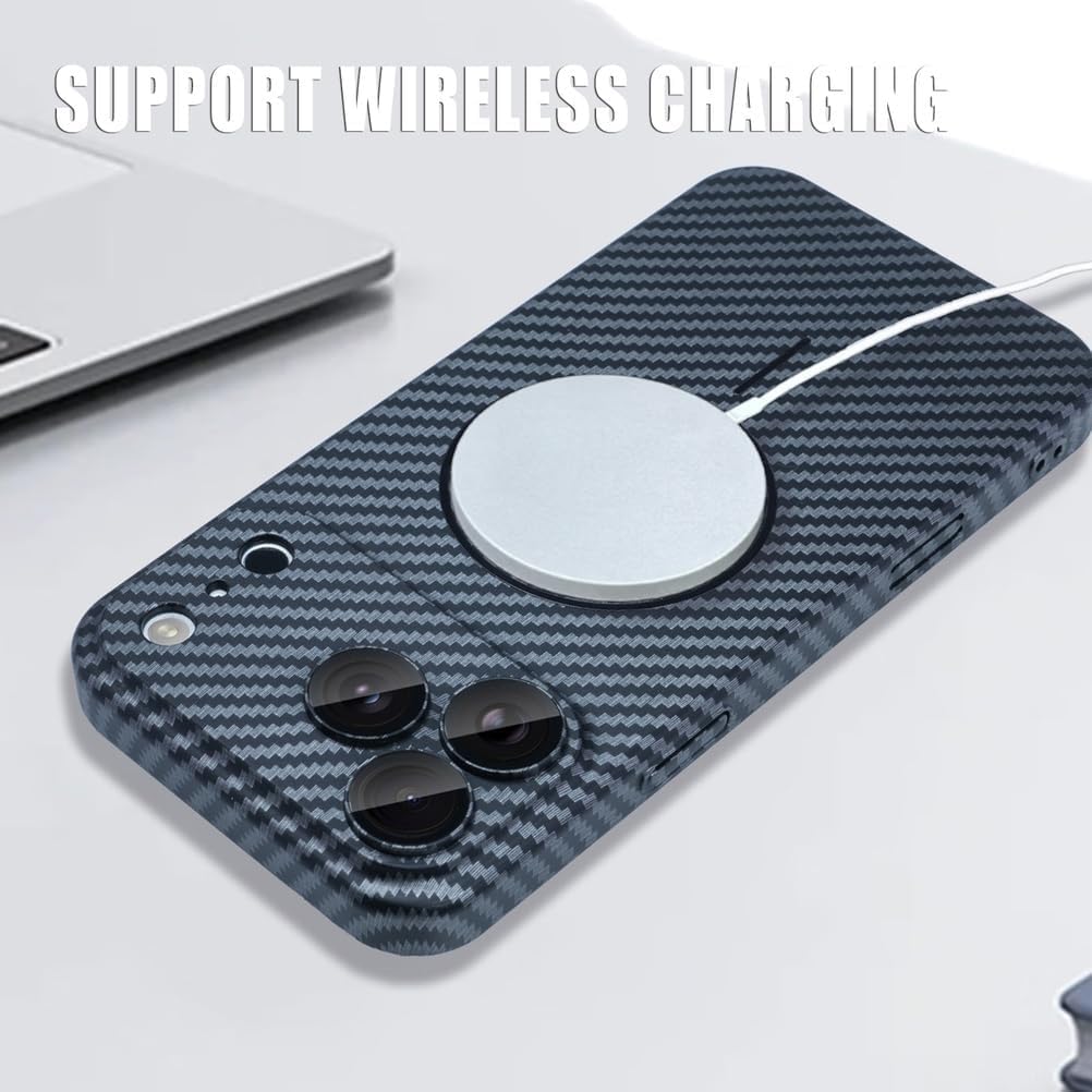 Magnetic Case for iPhone 17/17 Pro/17 Pro Max, Carbon Fiber Texture All -Inclusive Camera Thin Case, Drop-Resistant Ultra Light Impact Resistant Shell(Blue,17 Pro Max)
