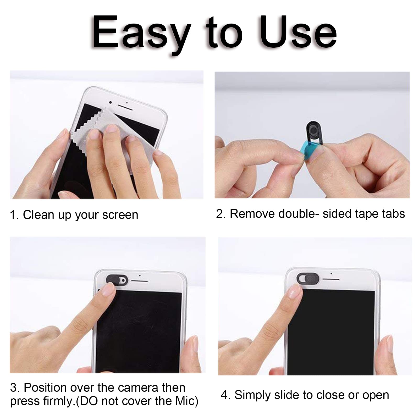 Copri Webcam Sottili per Laptop, PC, Tablet, Smartphone - Nero e Bianco - 8 Pezzi