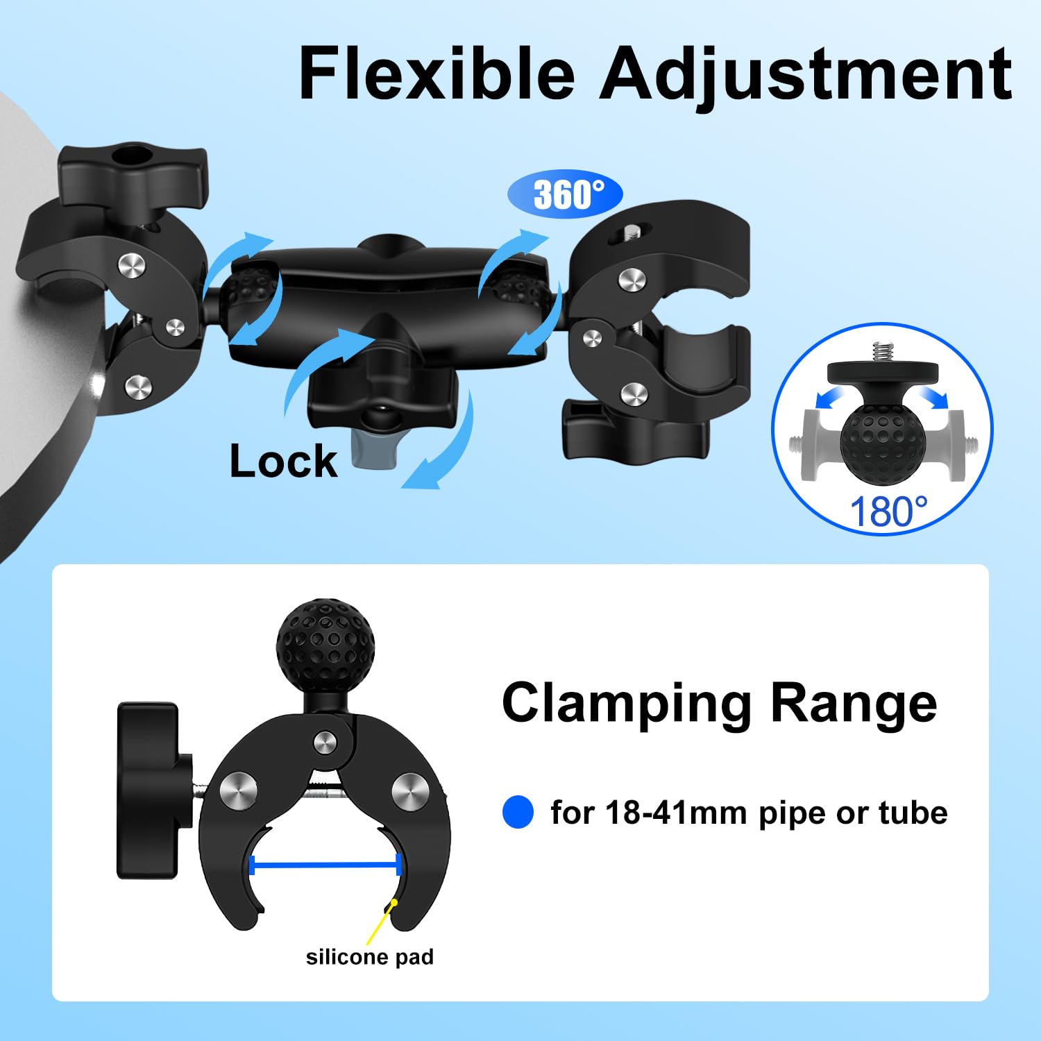 OSMO 360 Motorrad Kamera Halterung Set mit 43" Unsichtbar Selfie Stick kompatibel mit Insta360 X5-X Hochleistungs Fahrrad Lenker Klemme kompatibel mit GoPro 13-3 Fahrrad ATV UTV Motorrad Vloggen