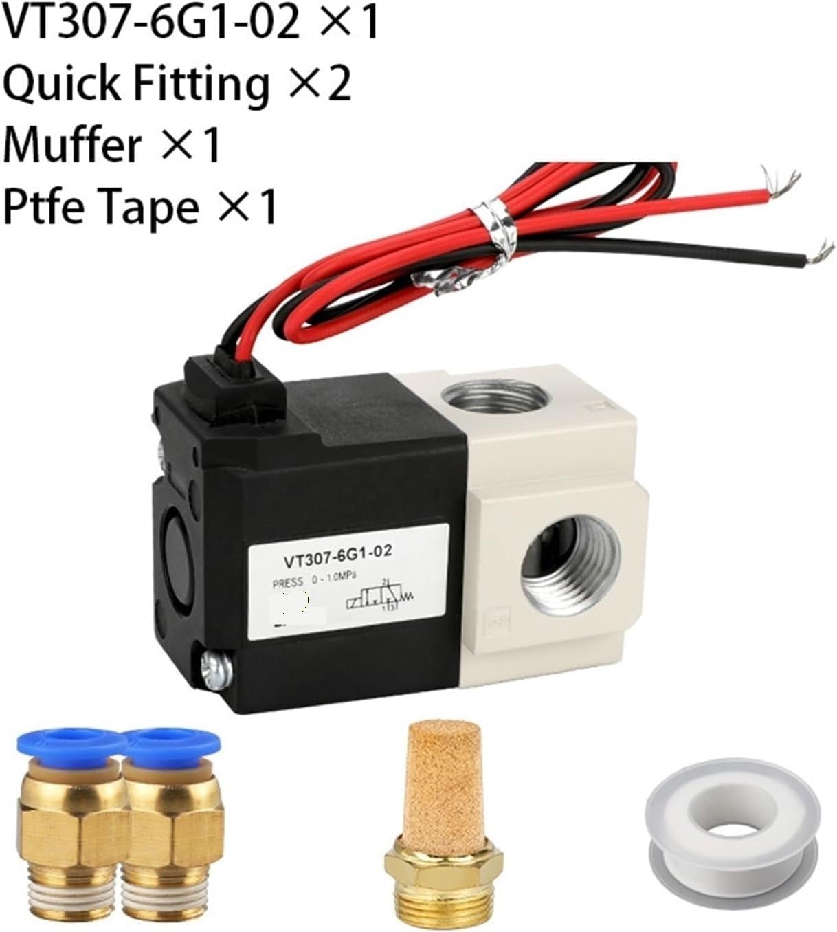 1 szt. VT307 3/2-drogowy pneumatyczny zawór elektromagnetyczny podciśnienia — bezpośredniego działania, 220 V/24 V/12 V, 0~0,7 MPa Ciśnienie robocze(VT307V-6G1-02DC12V)