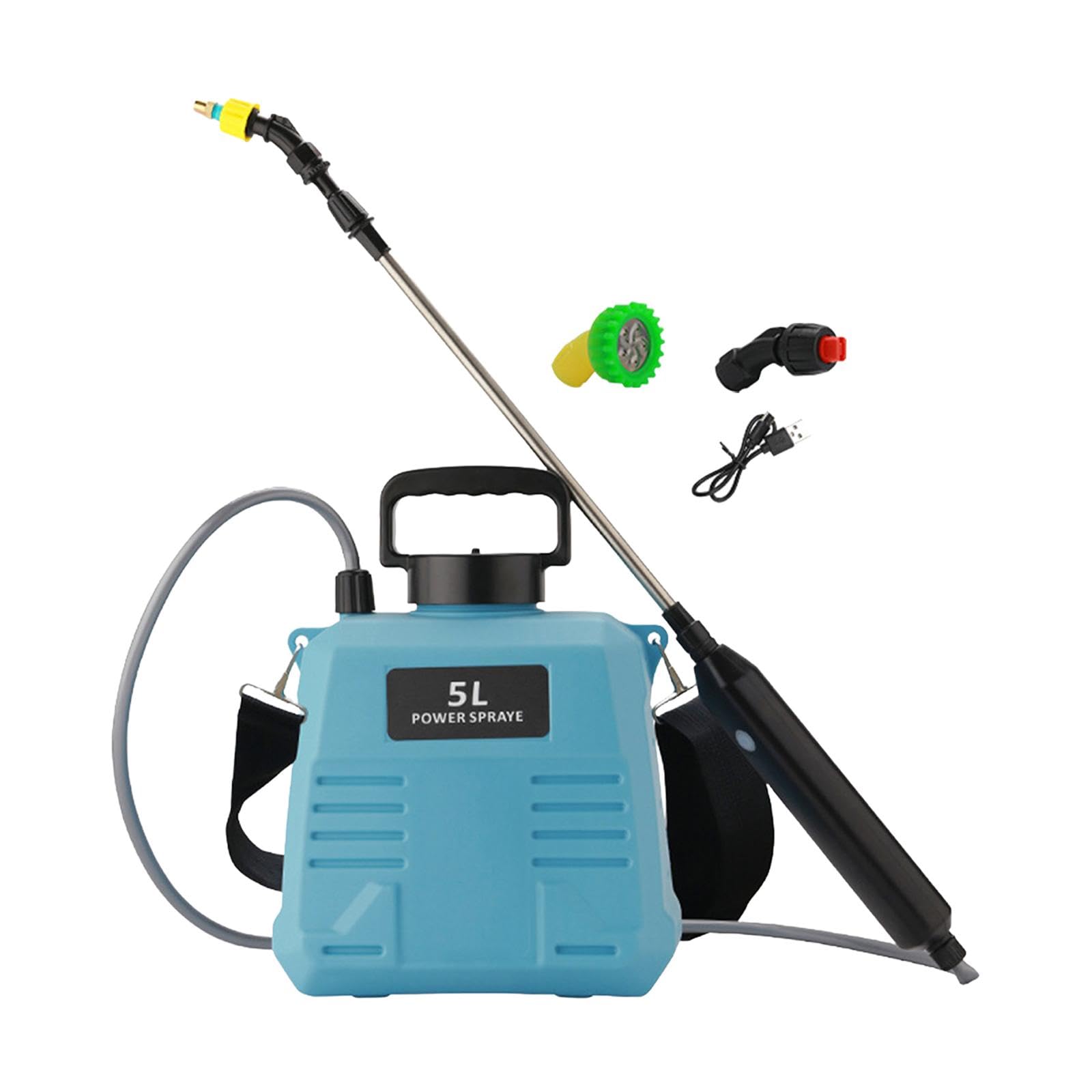 Gralara Pulverizadores de Bomba eléctrica, varitas retráctiles con Correa para el Hombro, Botella pulverizadora de riego Recargable por USB para riego de, 5L Azul