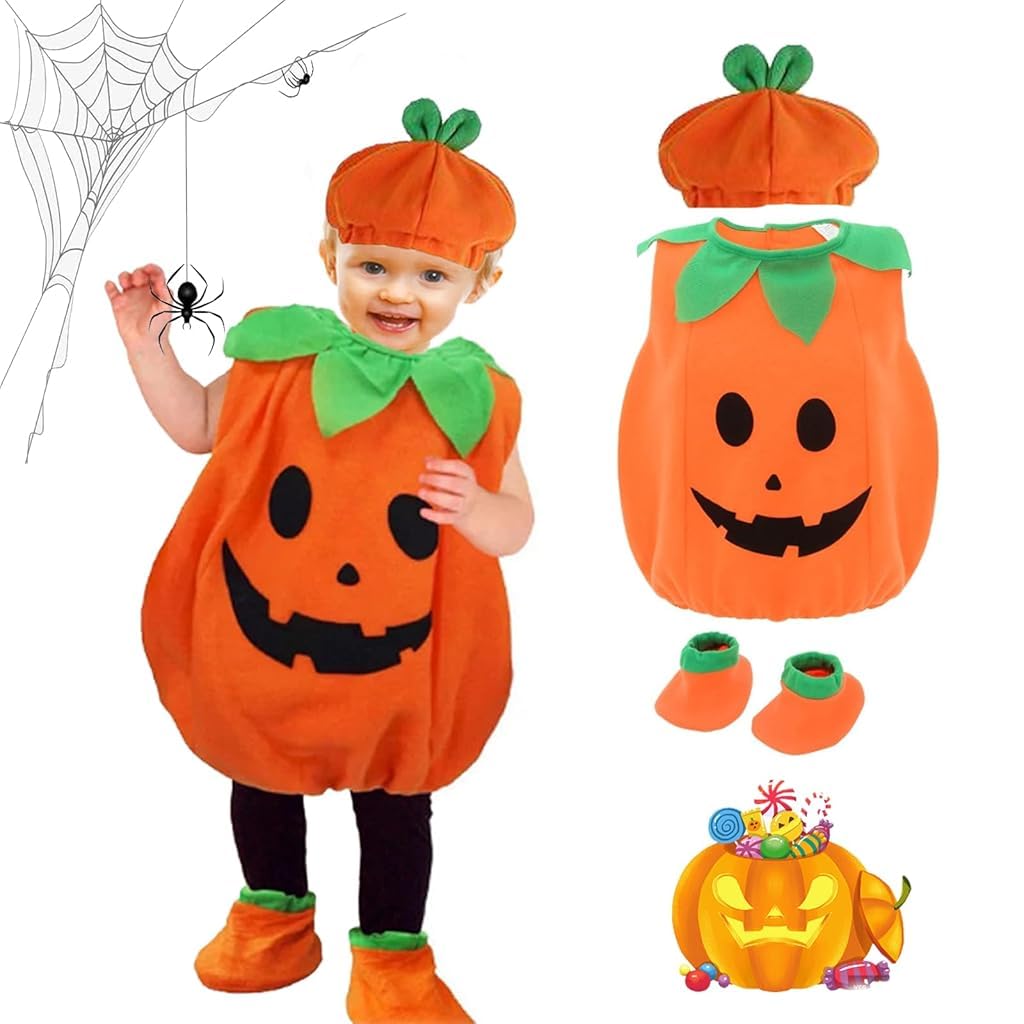 SNOWIE SOFT® Pumpkin Halloween Cosume for Girls & Boys, Toddler Pumpkin Costume with Hat & Shoes Trick or Treat Child Halloween Dress Up Pumpkin Themed Party Cosplay Cosume for 100cm 4-5 Years Kids (B0DFLPPWQV) Amazon Price History, Amazon Price Tracker