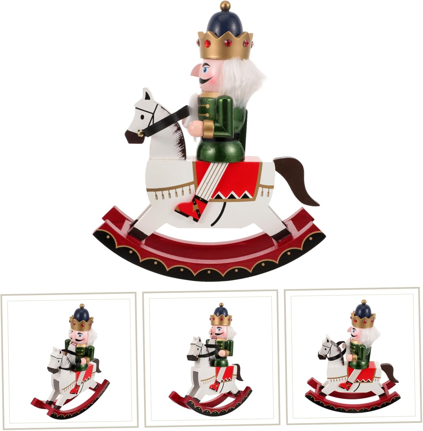 Wooden Nutcracker Decoration Green Nutcracker Soldier Craft Festive Christmas Wooden Horse for Home Table Shelf Display