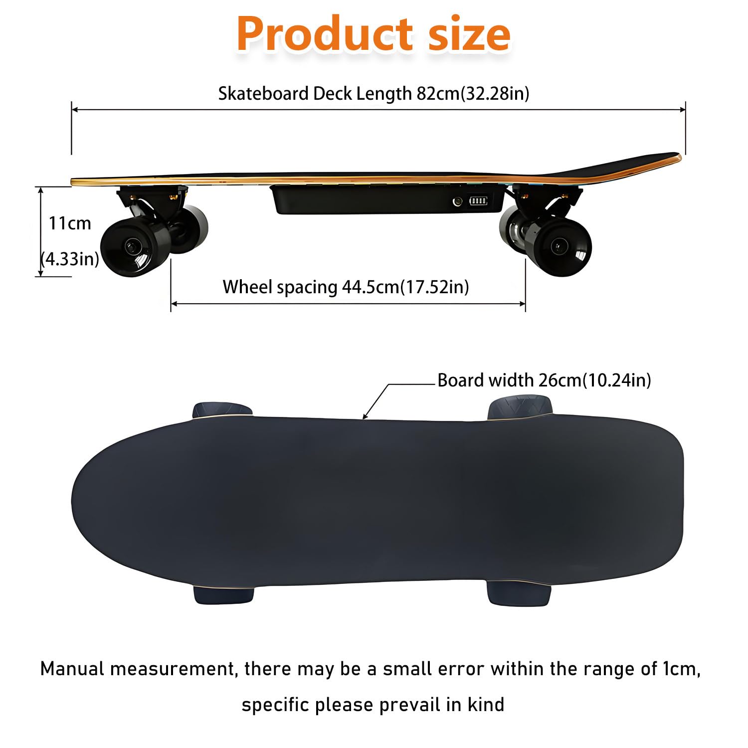 Skateboard électrique avec télécommande, charge maximale 150 kg, portée max 26 km, vitesse maximale 22 km/h, idéal pour adultes et adolescents, parfait pour les débutants