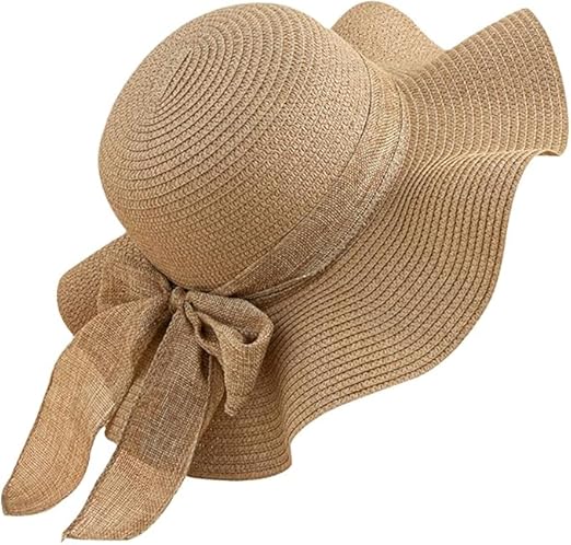 HATDRETI Women's Packable Straw Sun Hat - Wide Brim Foldable Beach Hat For Sun Protection