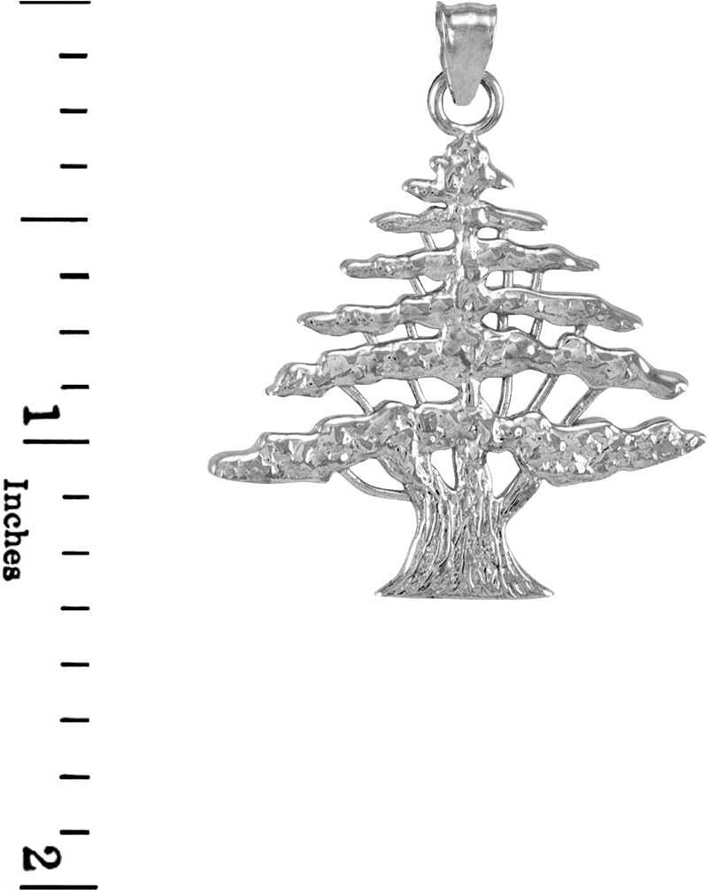 Textured 925 Sterling Silver Lebanese Cedar Tree Pendant Necklace