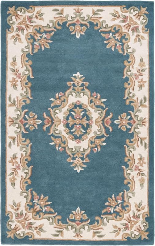 4x6 ft Sky Blue Floral Area Rug Traditional Persian Design Handtufted Woollen Rug for Living Room Bedroom | Soft Plush Medium Rug for Home Decor