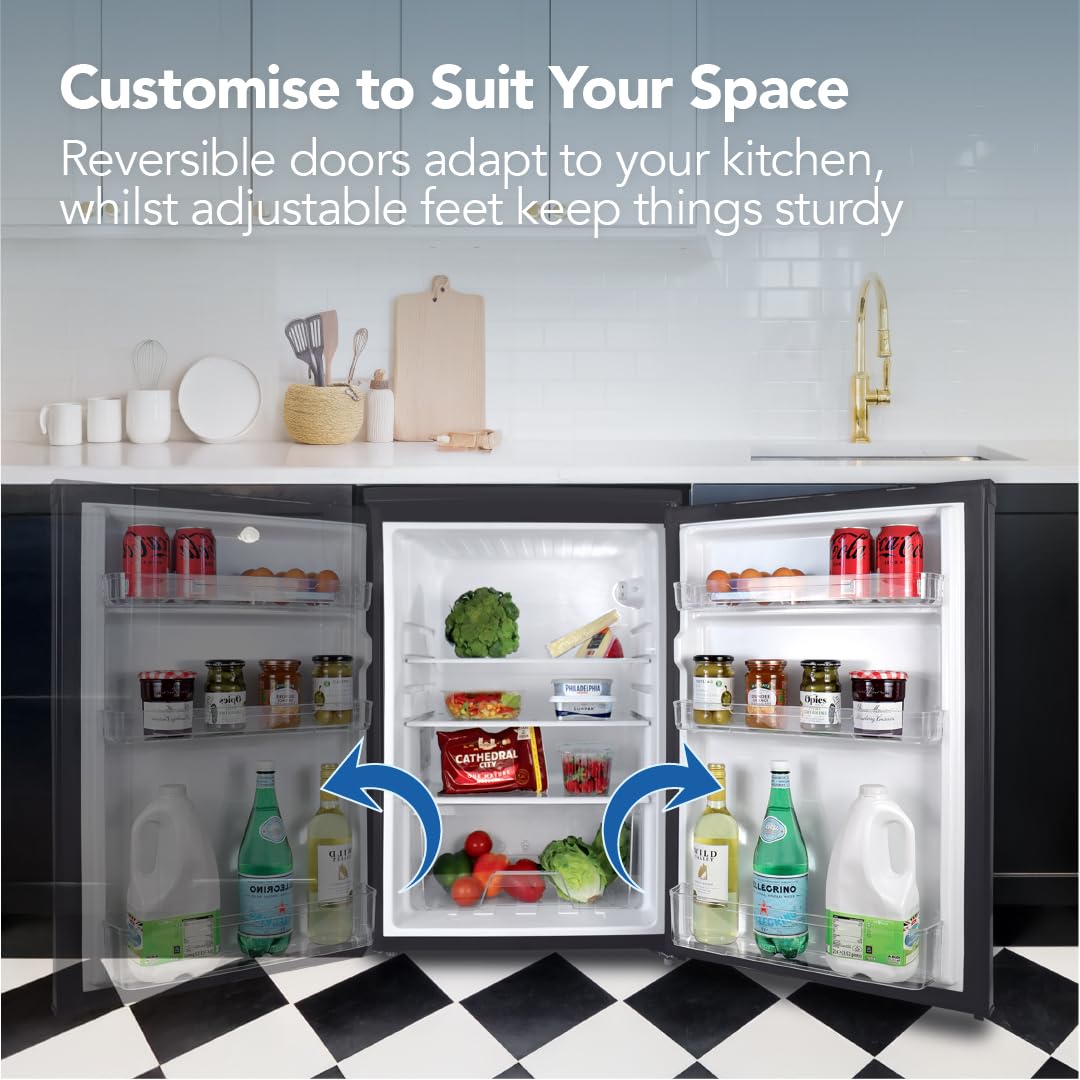 Igenix IG255B Freestanding Under Counter Larder Fridge with 2 Adjustable Glass Shelves, 1 Salad Drawer with Shelf On Top, Reversible Door, 131 Litre Capacity, 55 cm Wide, Black — view 8