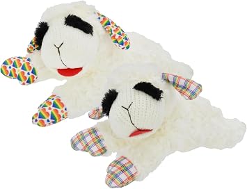 Multipet Lamb Chop 10.5" Plush Dog Toy with Rainbow Ears and Front Paws
