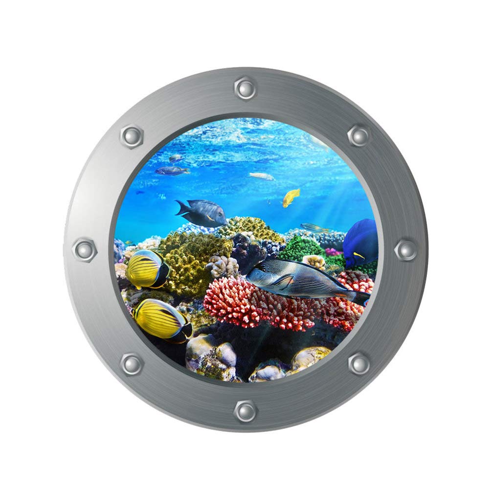 Clispeed 3D Under The Sea Ocean World Wall Stickers Decals Submarine Window Clings Stickers Wall Arts Decals Wall Decorations For Kids Baby Room Living Room Bedroom