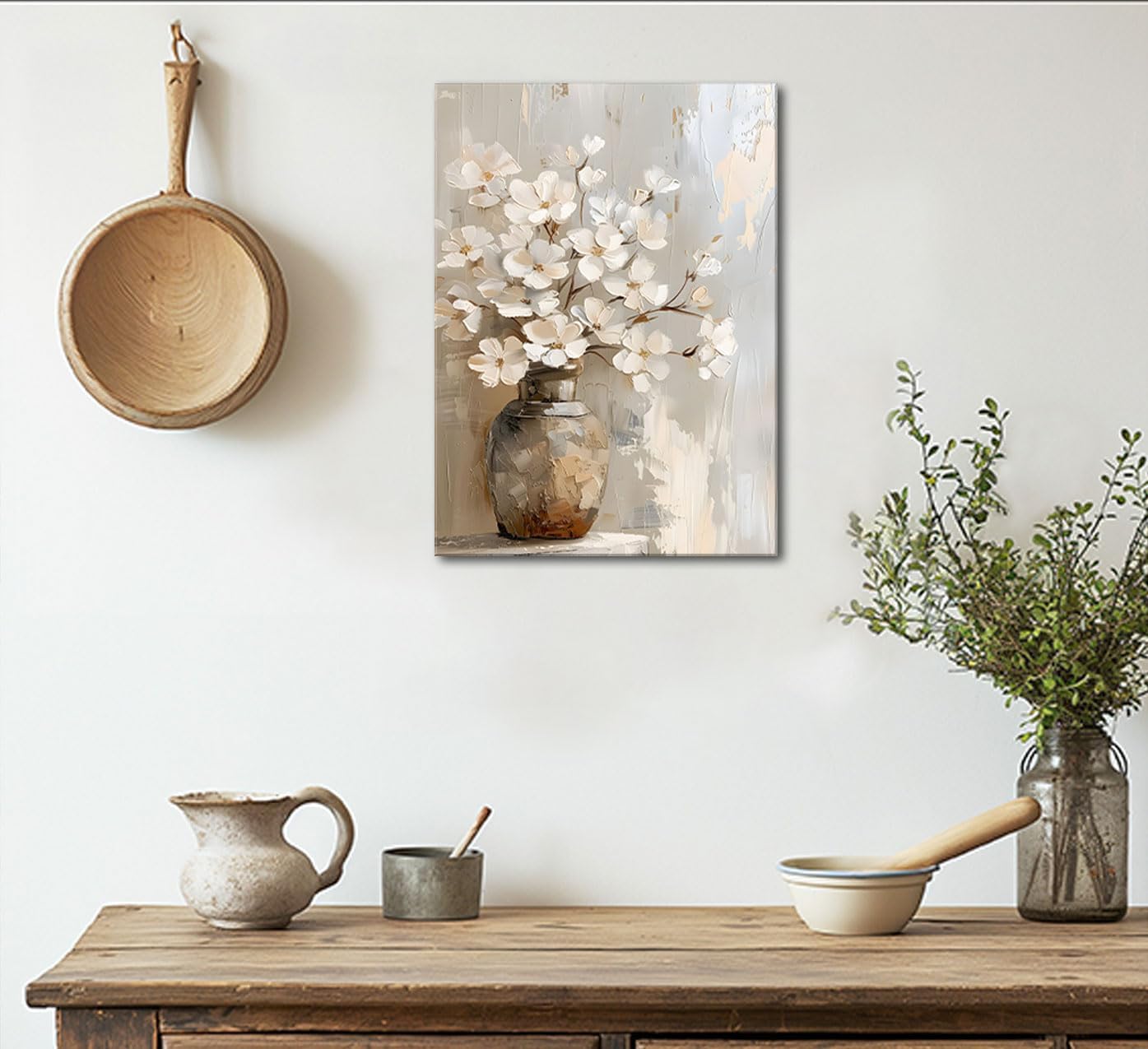 ZYGARTEQ Rustic Farmhouse Flower Canvas Wall Art Vintage White Hydrangeas Wall Decor Pictures Country Muted Botanical Prints Floral Artwork for Bedroom Living Room Gallery Decoration 16x24in
