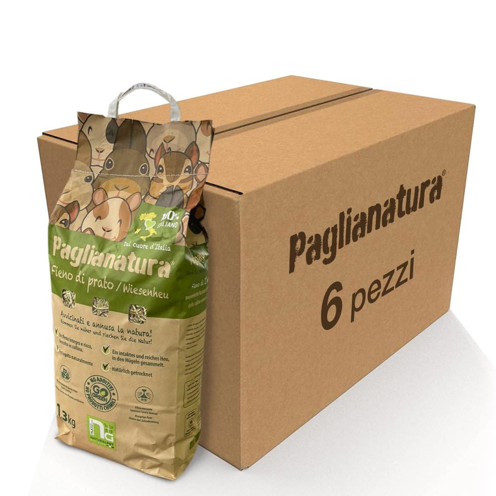 Paglianatura Kit de 6 Sacs à Foin 1300 g — Nourriture Riche en Fibres pour Lapins, cobayes et rongeurs, 100% Naturelle, favorise la Digestion et la santé des Dents