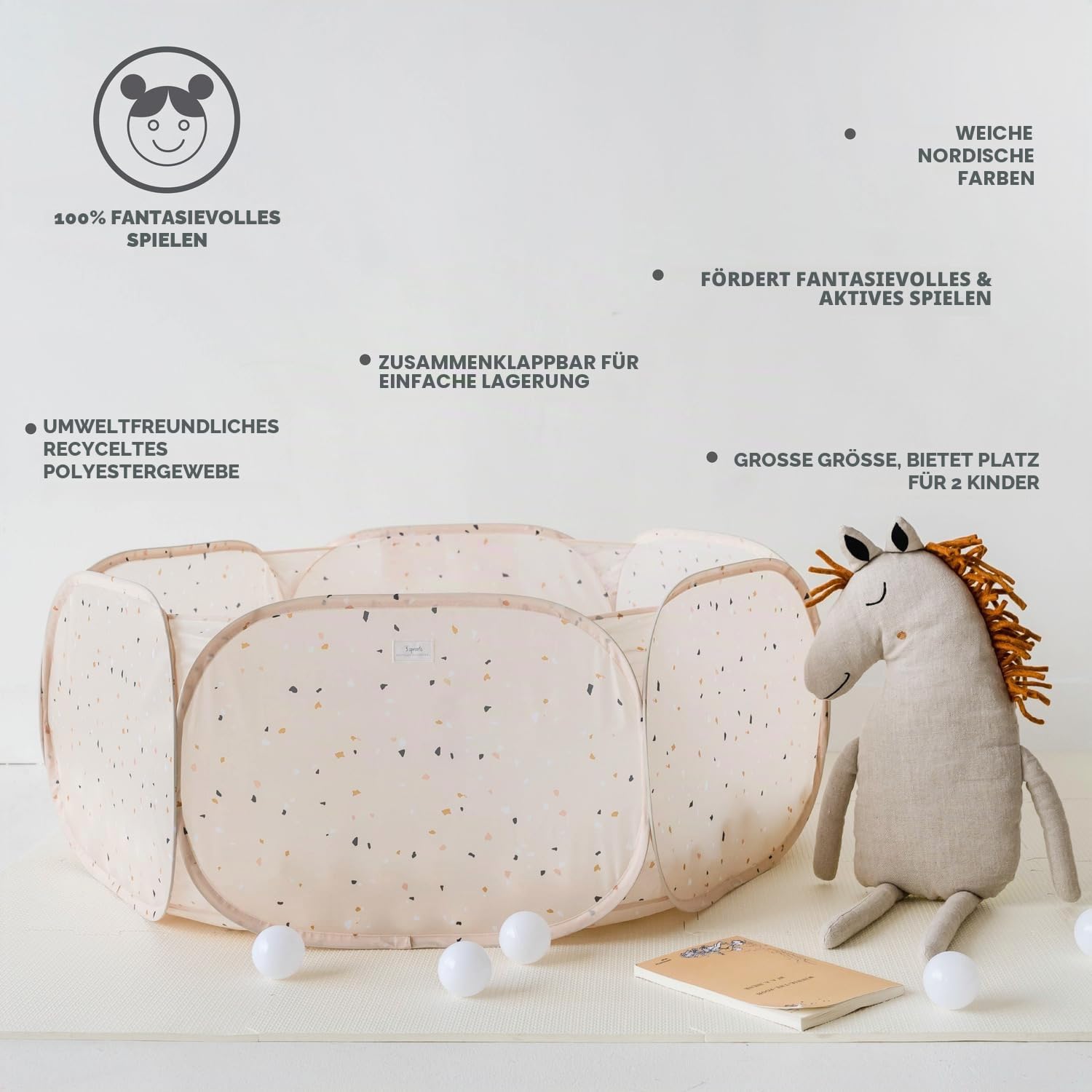 3 Sprouts – Bällebad für Babys und Kinder – Sicheres Bällebad für Babys ab 3 Jahren – Für den Innenbereich (Bälle Nicht im Lieferumfang enthalten) - Beige (Terrazzo beige)