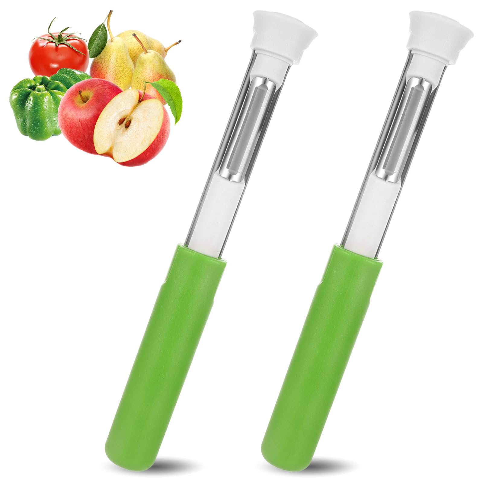 2 Pcs Green Apple Corer Tool, 2 In 1 Apple Corer and Peeler Tool Remover Core Remover Stainless Steel Decorer, Core Tools Kitchen Gadgets for Bell Peppers Pears