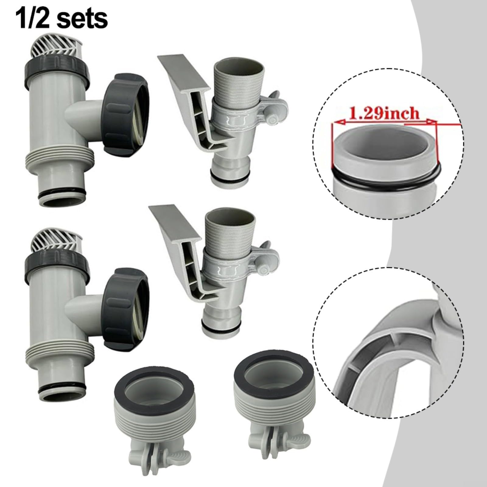 Adattatore per tubo della piscina, kit con valvola a stantuffo da 3,2 a 3,8 cm, 25010, per sistema di filtraggio a sabbia fuori terra, componenti in plastica, confezione da 6 (2 set)