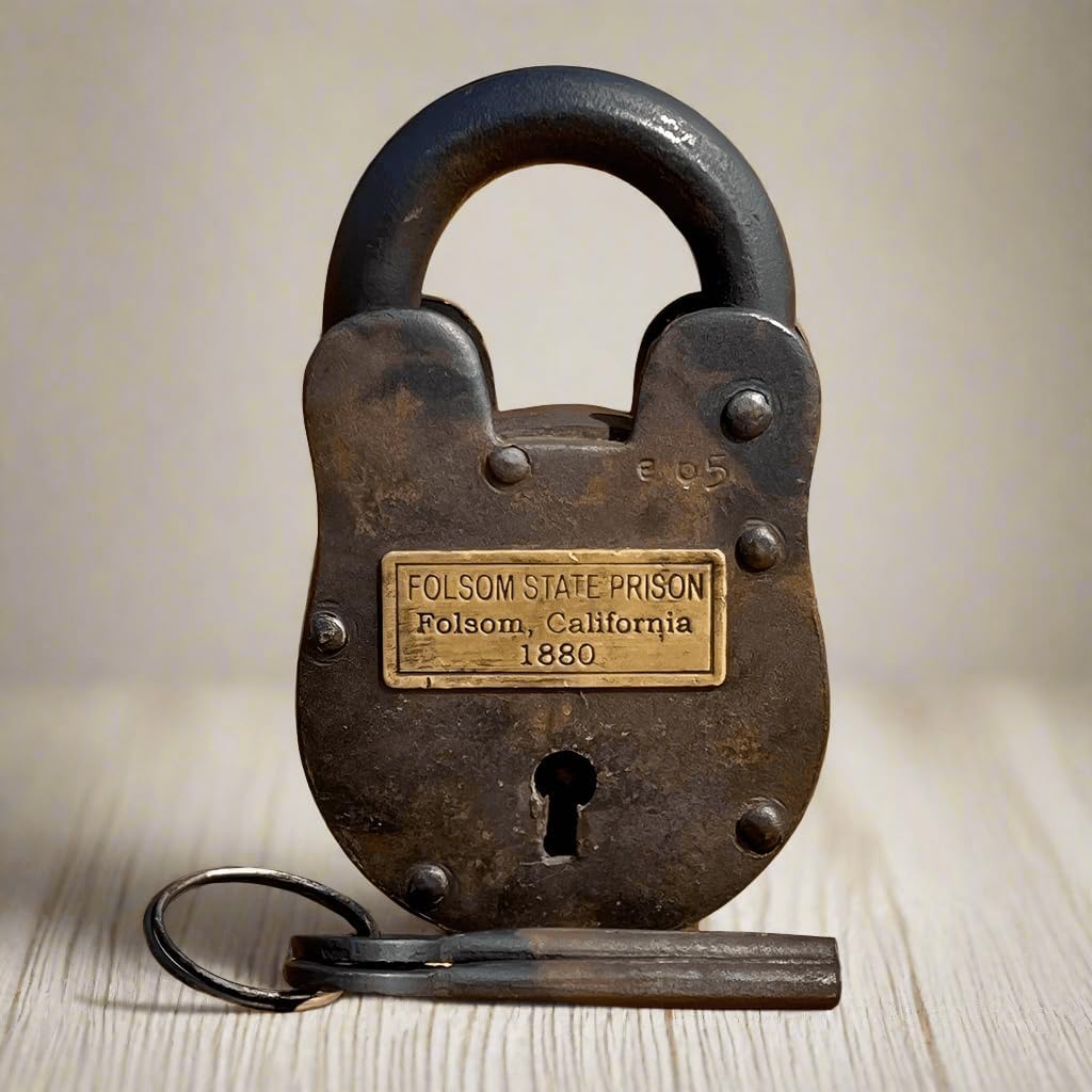 Folsom 1880 California State Prison Cast Iron Lock Keys Brass Tag with Antique Finish (4" x 2.5")