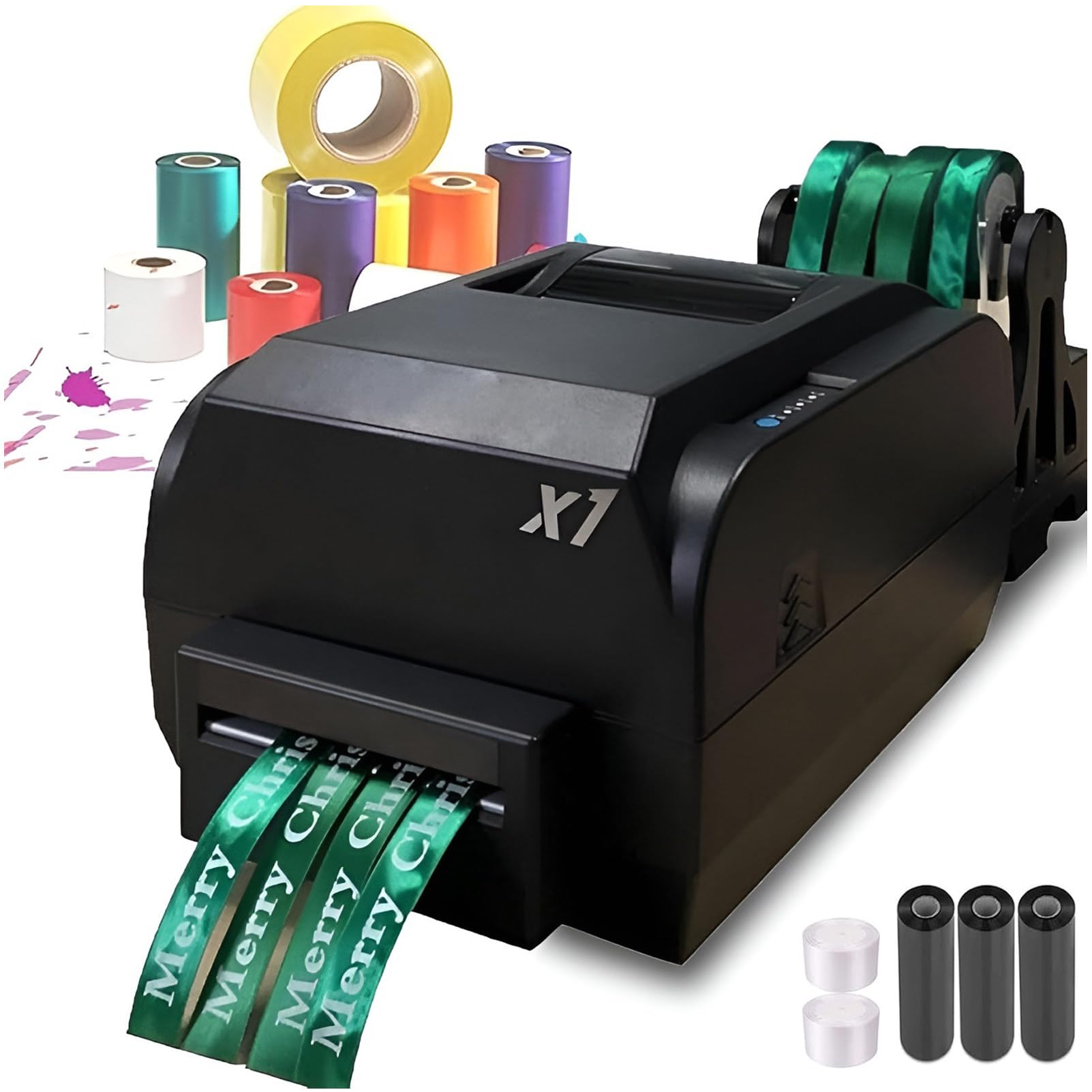 Satin Ribbon Printer Machine, Digital Thermal Ribbon Hot Foil Stamping Printing Machine, Lanyard Textile Foil Stamping Fabric Label Printer, 200DPI, 150mm/s,Supports 50+ Languages,FourRow