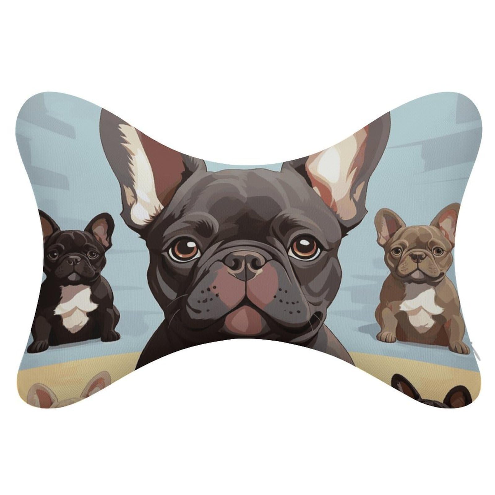FekiLoot French Bulldog Dog Cute Car Headrest Set of 2,Softness Memory Foam Car Neck Pillow with Breathable Removable Cover Car Neck Support Pillow Ergonomic for Driving, Office