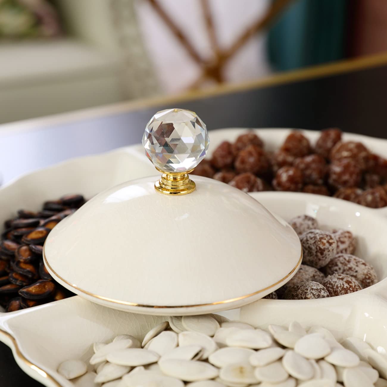 Miska na owoce, Wysokiej klasy ceramiczny talerz na suszone owoce z 5 siatkami, wykwintne przekąski taca cukierki, kompot orzechów i stojak jagody/niebieska(Lime)
