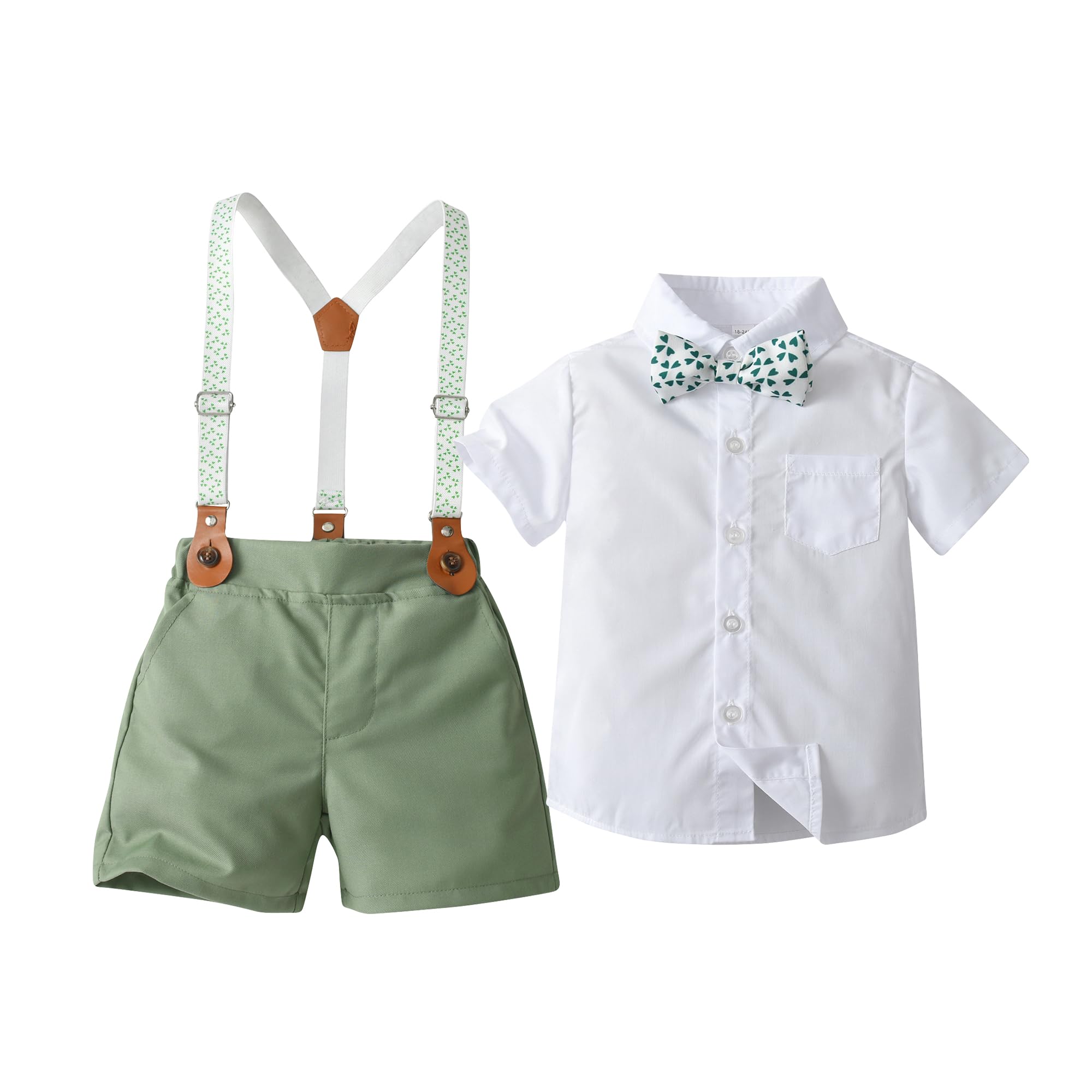 Baby Boys Gentleman Shorts Sets, Infant Outfits Suits, Shirt+Shorts+Bow Tie+Suspenders