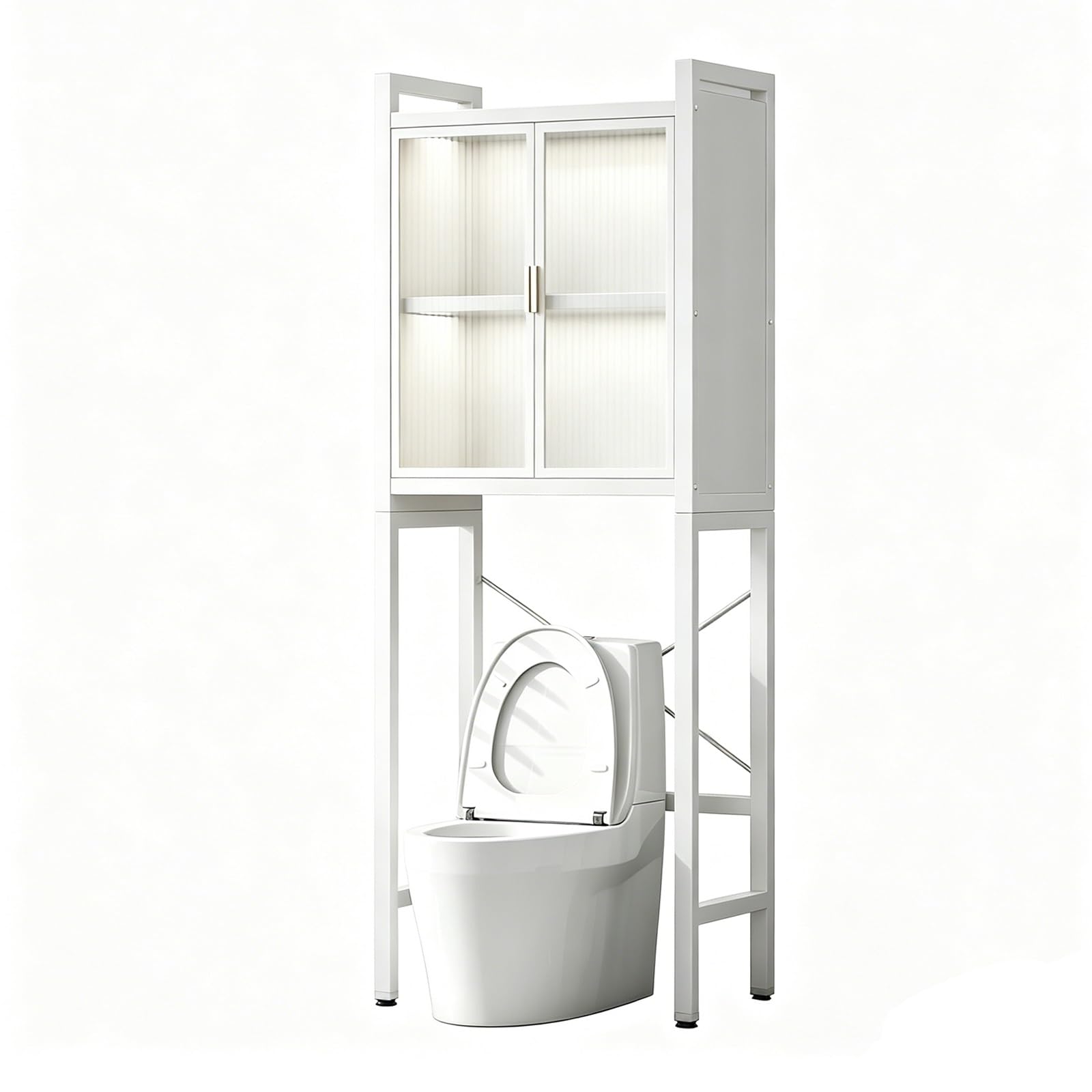 Over the Toilet Storage Cabinet Bathroom Organizer, Stable Anti-Tip Design & Adjustable Shelves, Narrow Space Saver for Restroom(White 3-Tier 19.64x9.84x65.75in)