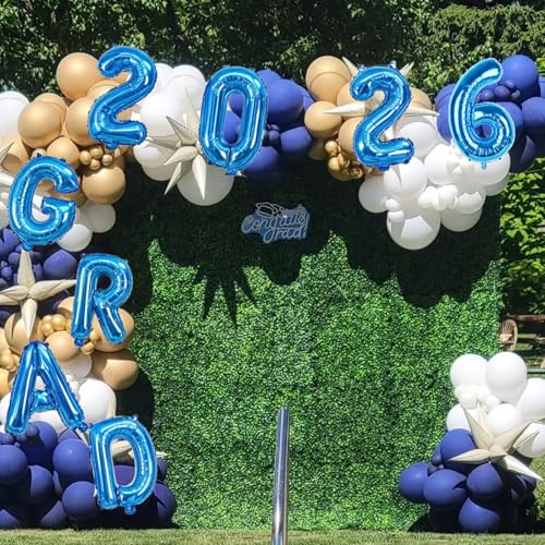 Image of Blue 2026 GRAD Congrats Balloons, 16 Inch Matte Blue Grad Foil Balloons Banner Sign for Graduation Decorations 2026, College High School Class of 2026 Graduate Congratulations Party Decor Supplies