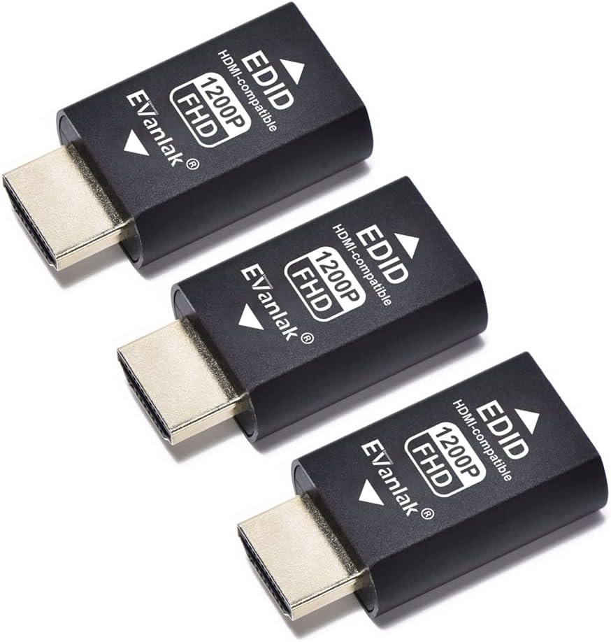 EVanlak Hdmi Edid Emulator Passthrough Dongle Eliminated Emulator Adapter 3rd Generrtion Work with Mac Thunderbolt to HDMI Switches/Extender/AV Receiver/Video Splitters -1920x1200@59hz-3pack