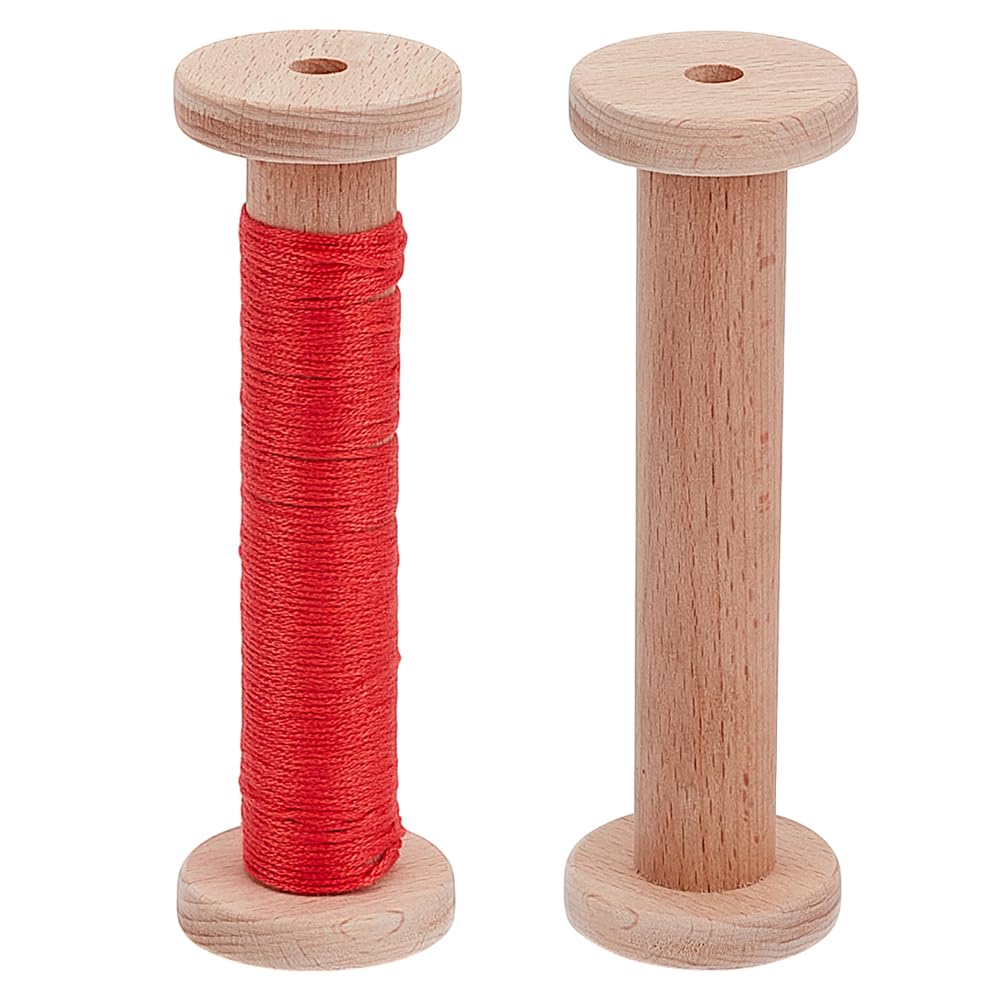 AHANDMAKER 2 pcs Wood Thread Bobbin 5 Inch High Empty Wire Spools Natural Wooden Spools Weaving Bobbins for Organizing Cord Wire Weaving Arts DIY Wood Projects, Burlywood