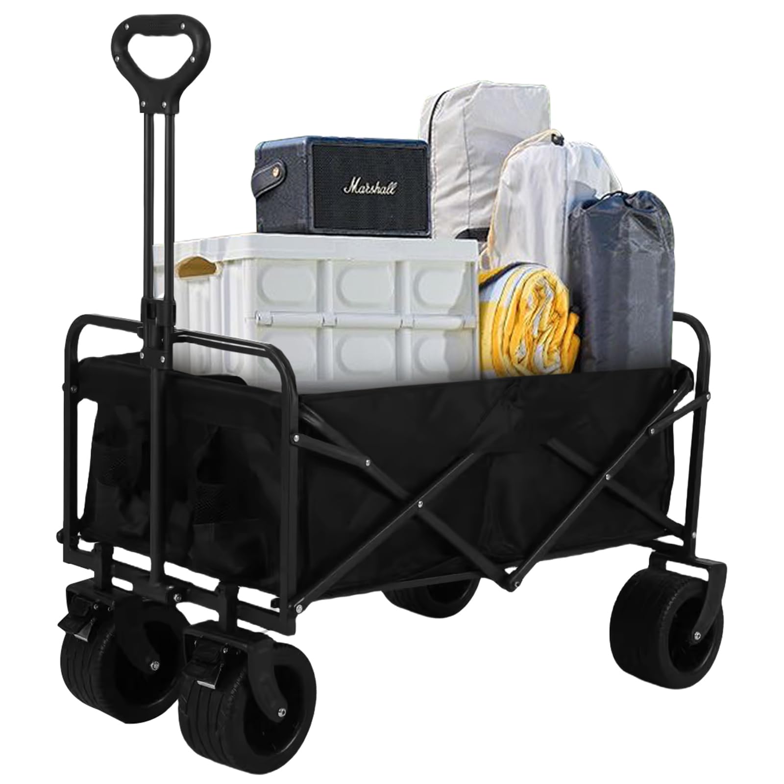 Festival Foldable Trolley Cart with Wheels & Table Top - All-Terrain Big Wheels Beach Cart for Sand with 150kg Capacity - Folding Wagon for Camping & Outdoor