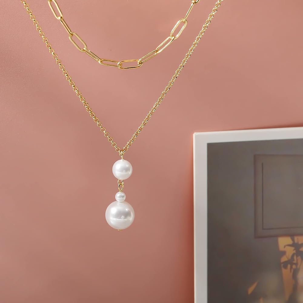 ネックレス・ペンダント LAZY DAWN chain layered pearl necklace Amazon.com: Layered Pearl Necklace for Women Pearl Choker