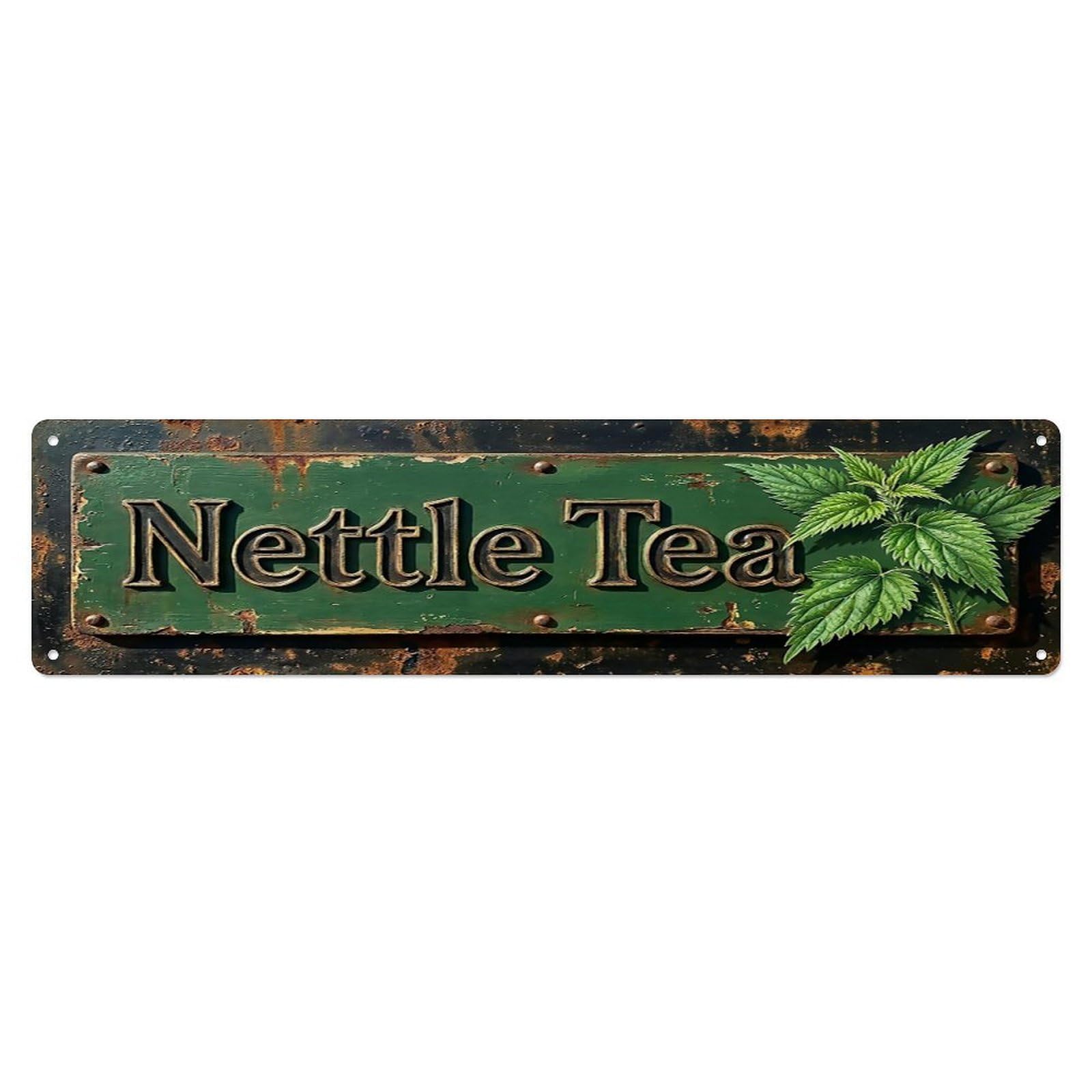 Vintage Nettle Tea Earthy Farmhouse Metal Tin Sign