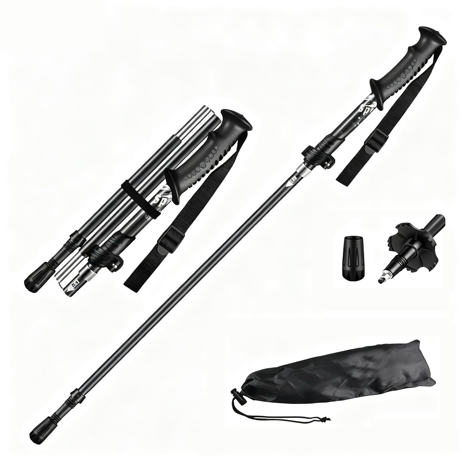 Folding Hiking stick, Walking Pole, Single Trekking Pole, Walking Stick for Hiking, Camping, Lightweight Backpack travel Staff, Best Gift for Outdoor Enthusiasts (Black straight handle, Long)