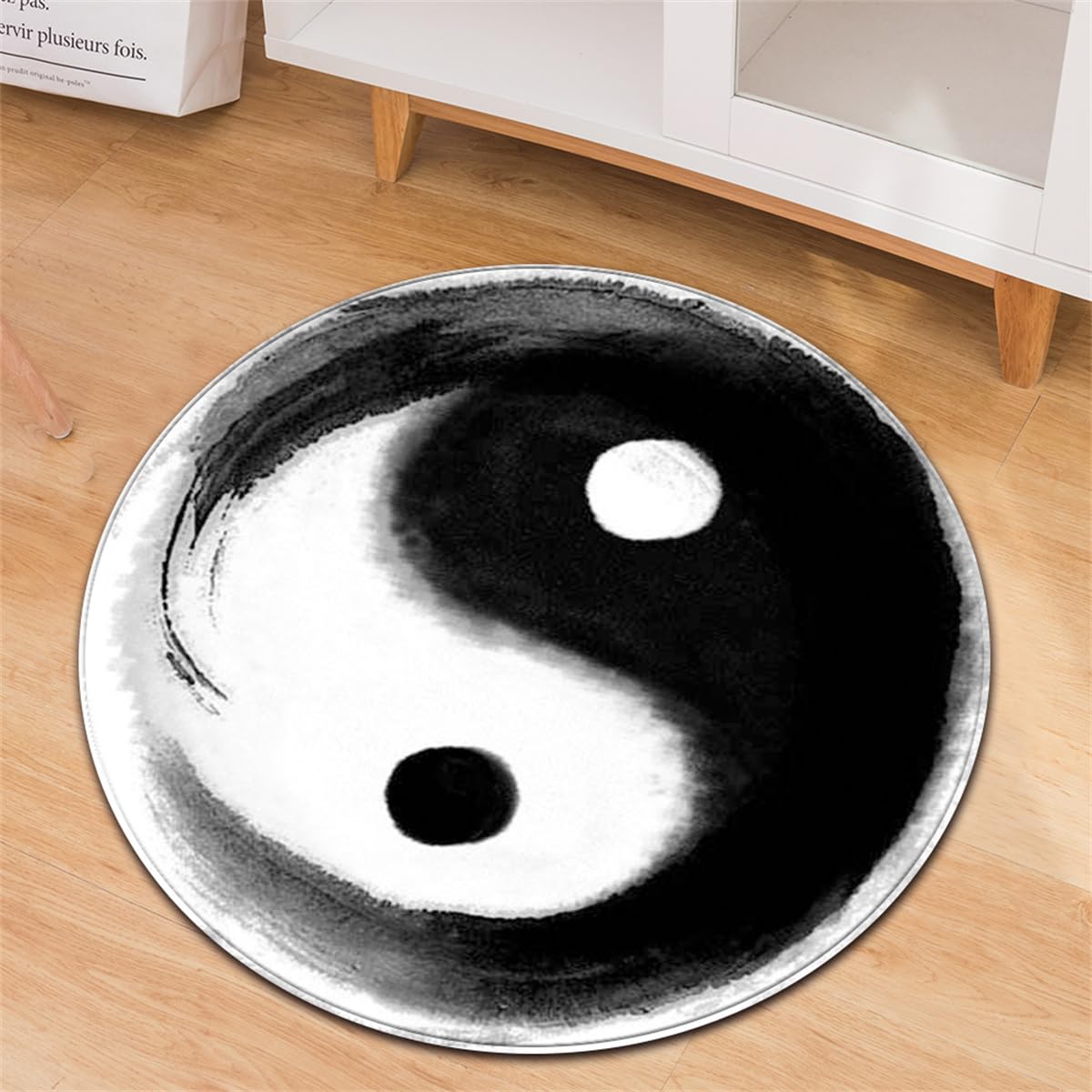 Teppich, Yin Und Yang Fischauge Runder Teppich, Moderne Retro-Tinte Stil Waschbar Schwarz Und Weiß Taiji Indoor Bodenmatte Für Wohnzimmer Spielzimmer Schlafzimmer (Colour2,Diameter 160cm)
