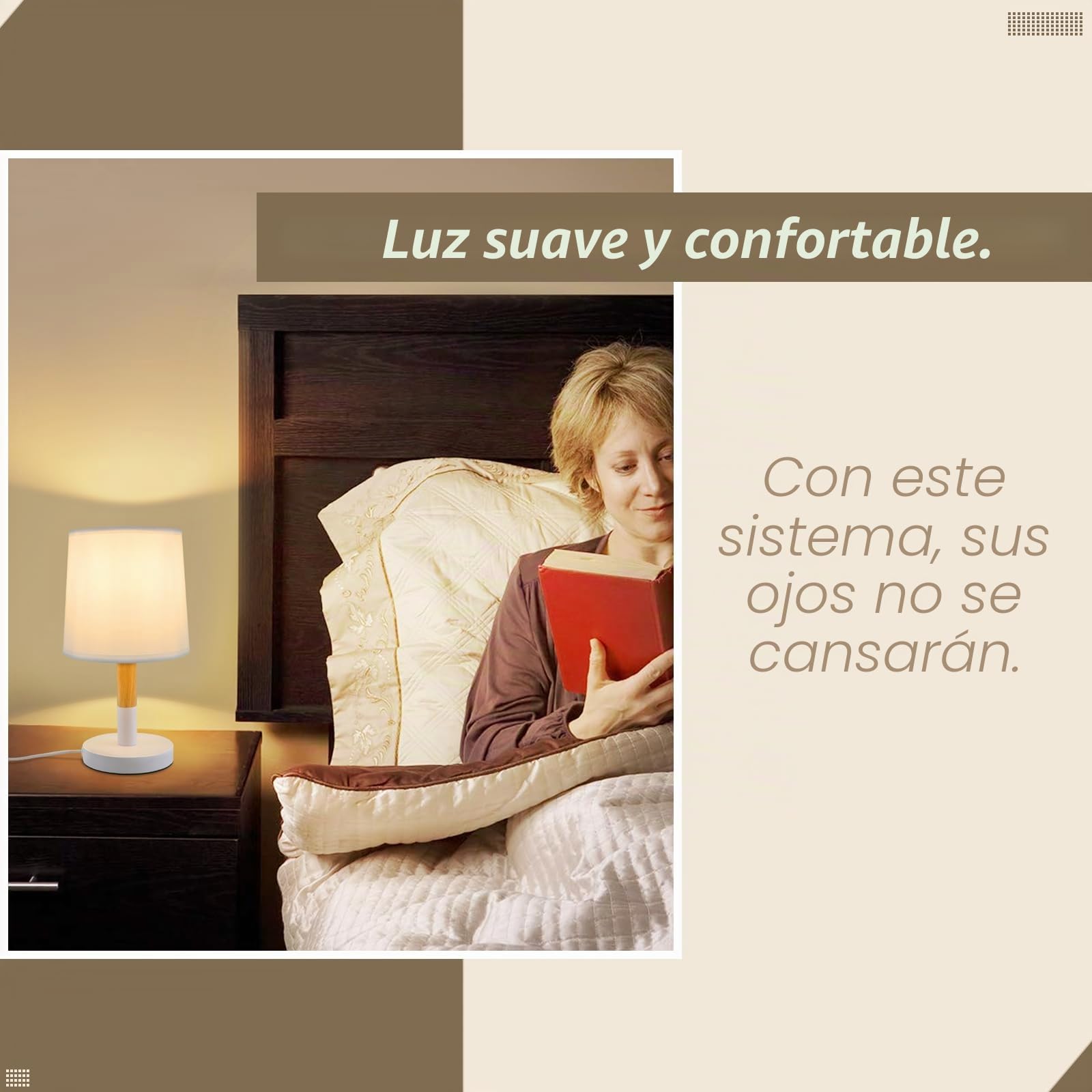 ZMH Lámpara de mesita de noche Juego de 2 Lámpara de mesita de noche Madera