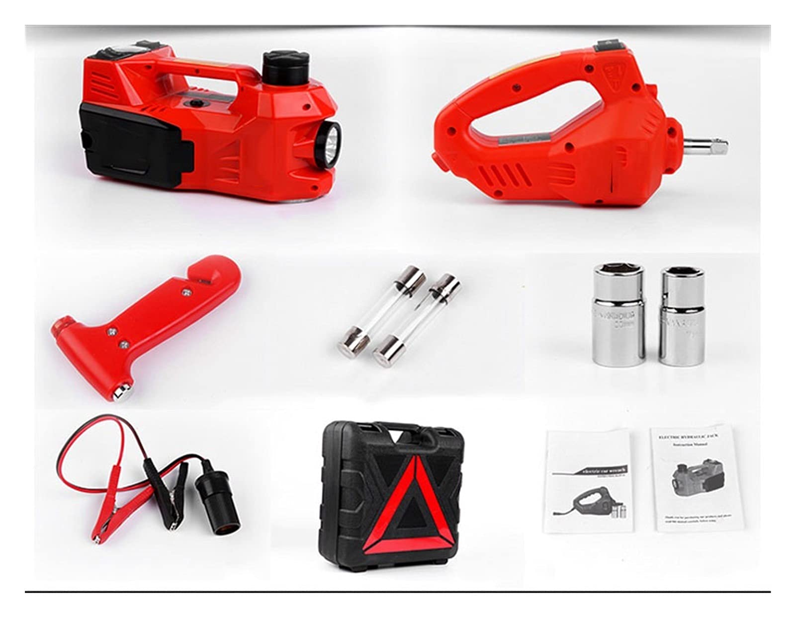 Podnośnik hydrauliczny, Samochód elektryczny jack 12 V Zestaw samochodu, klucz, narzędzie do zmiany opon, przenośne naprawy samochodów(Rood)