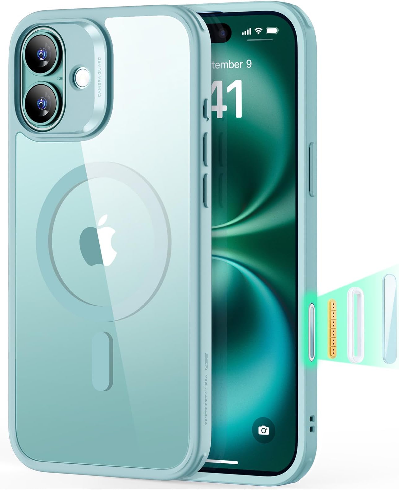 ESR for iPhone 16 Plus Case, Camera Control Cover, Compatible with MagSafe, Shockproof Military-Grade Protection, Magnetic Phone Case for iPhone 16 Plus, Classic Hybrid Case, Clear Green