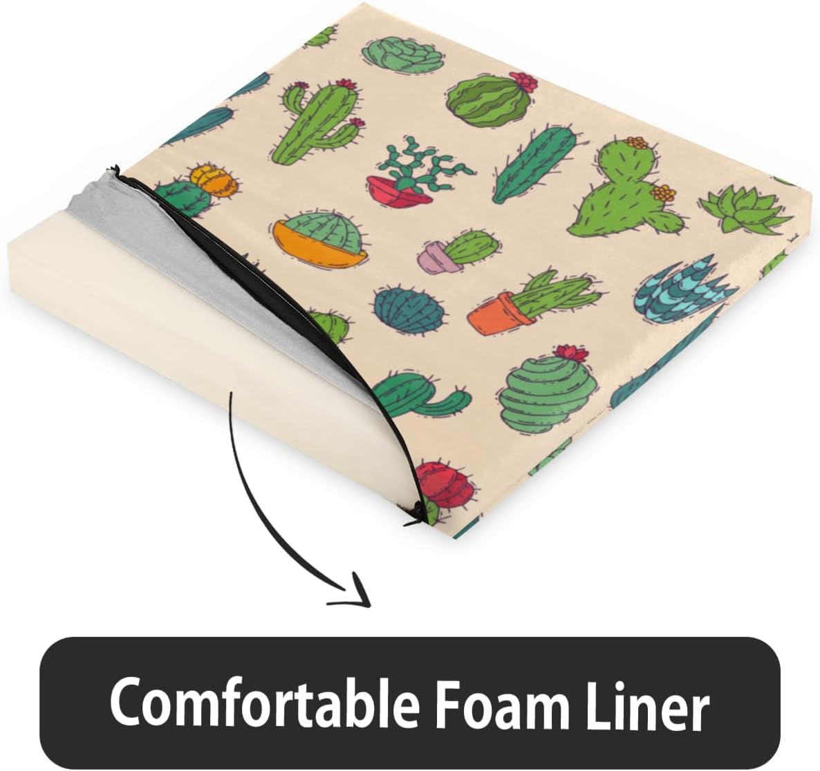 Cactus Plant Print Foam Padded Seat Cushions for Office Chairs Comfortable Chair Cushions for Dining Room Washable Chair Seat Pads 16x16