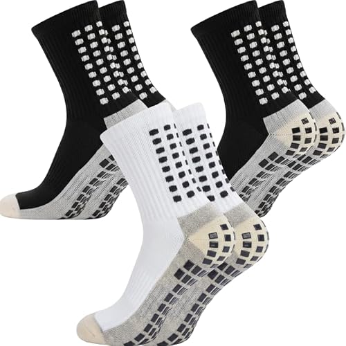 Kit 3 Pares Meia Antiderrapante Futebol Treino Esportiva (BR, Alfa, Único, Regular, Regular, Preto/Branco)