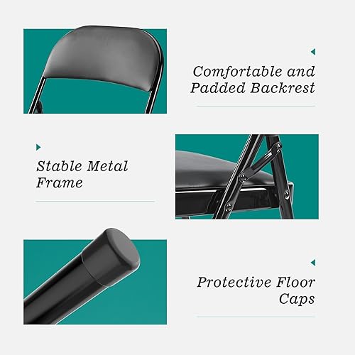 Miniatura 4 de 2 sillas plegables con asientos acolchados de cuero para interiores y exteriores, sillas plegables resistentes con cómodo cojín, marco de metal