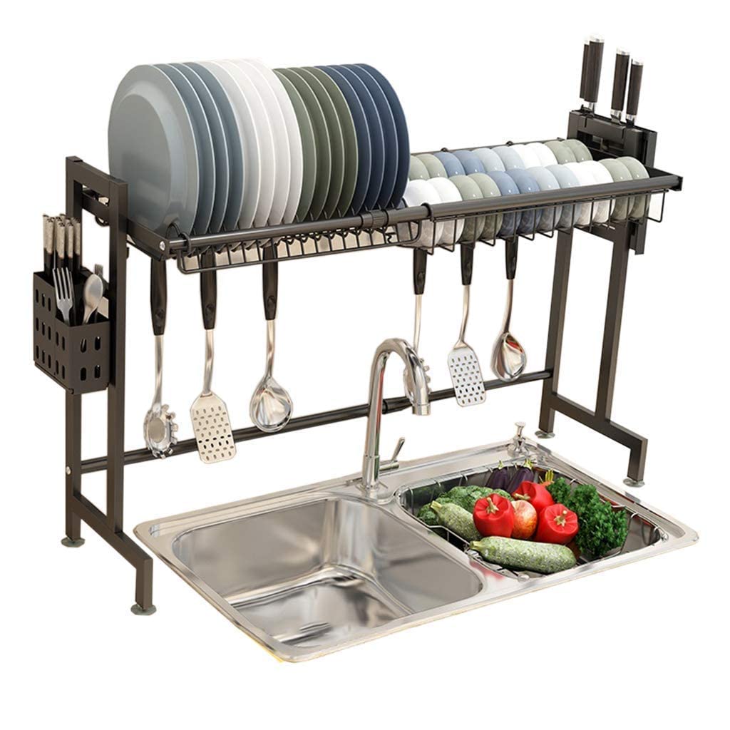 Support à ustensiles de cuisine, égouttoir à vaisselle suspendu, organisateur de vaisselle, étagère de rangement au-dessus de l'évier, support mural pour bol, revêtement noir en acier inoxydable D (B